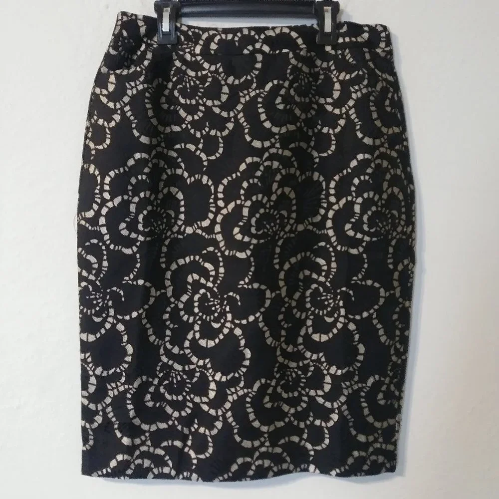 Charter Club Black‎ & Gold Print Pencil Skirt 4
